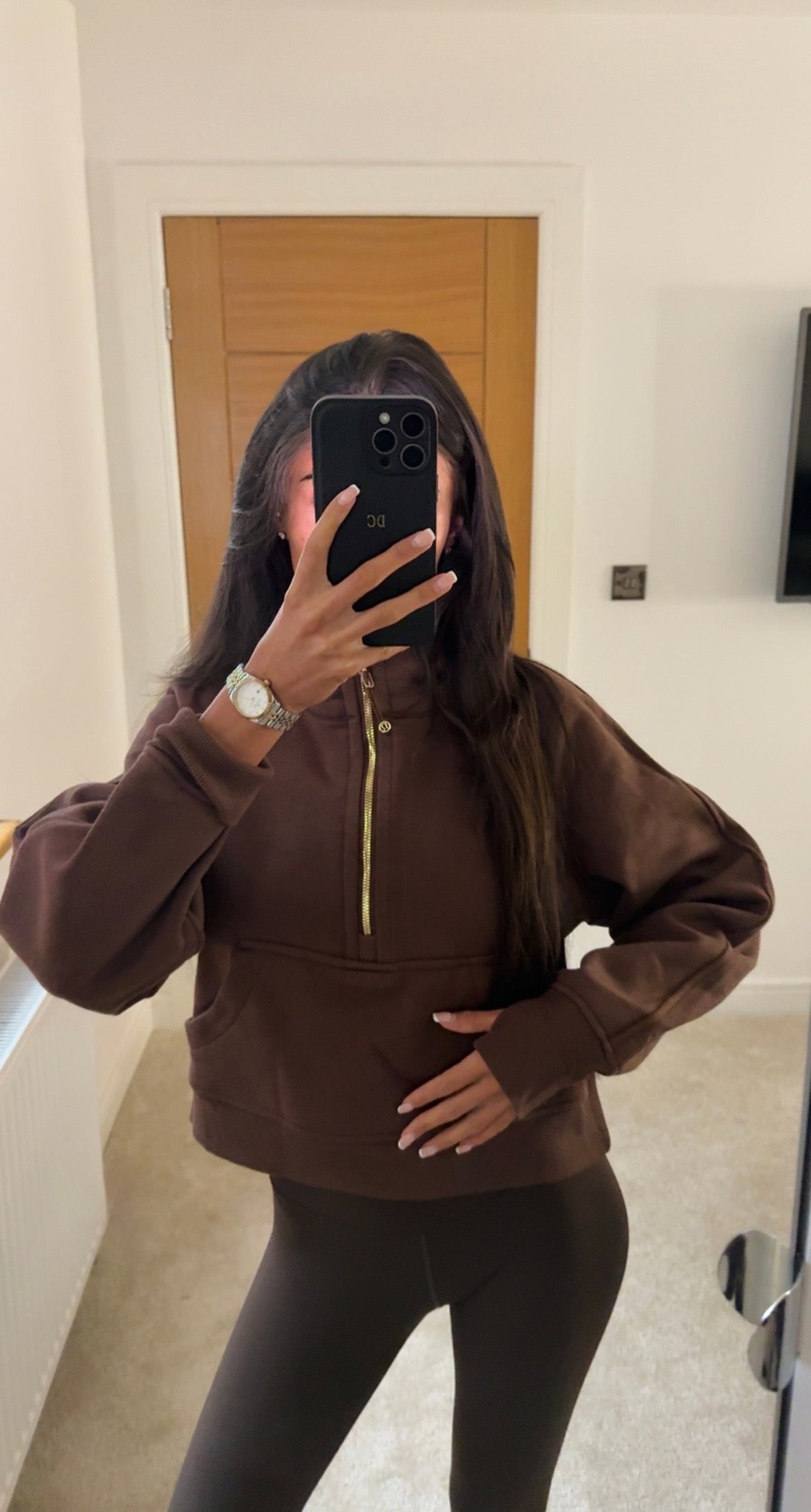 Brown Half Zip Hooded Jumper