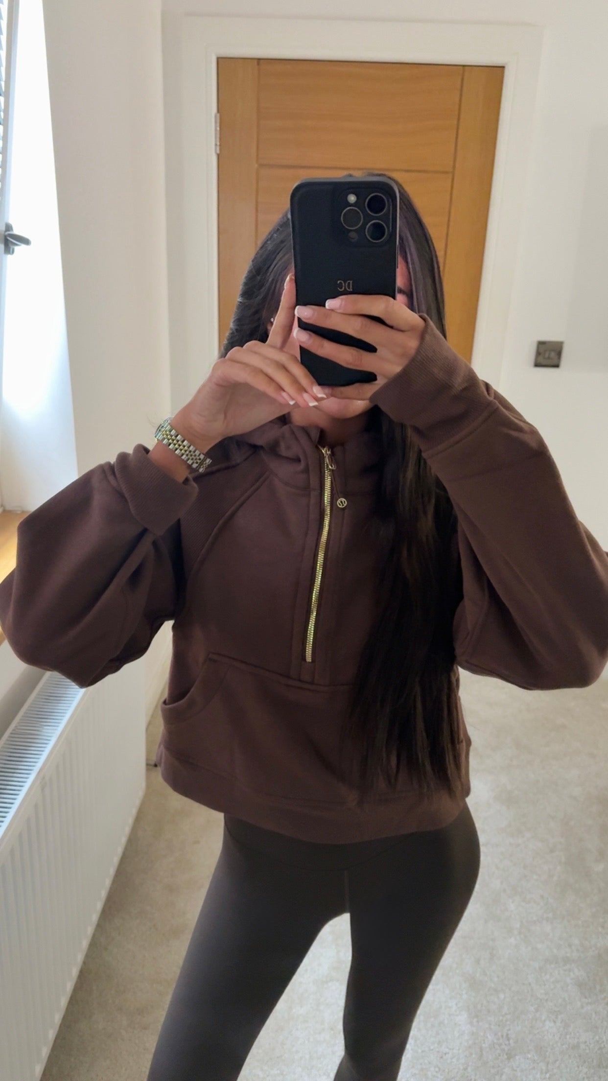 Brown Half Zip Hooded Jumper