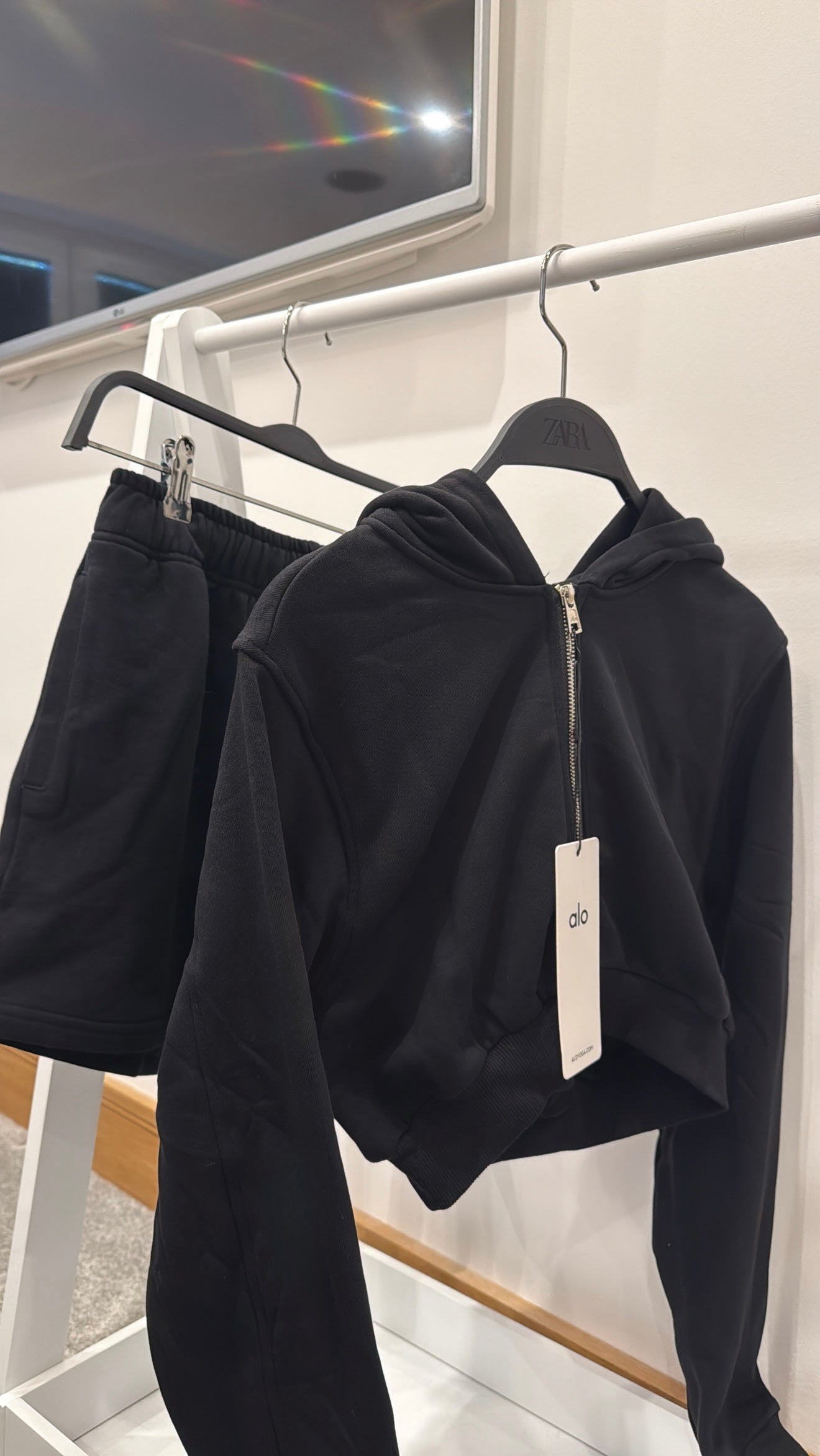 Black Cotton Zipper & Over Sized Shorts Set