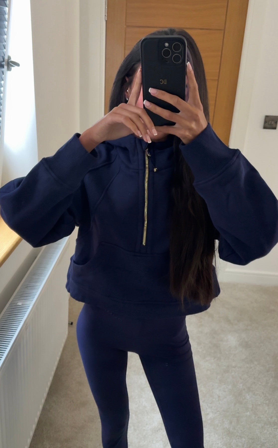 Navy Blue Half Zip Hooded Jumper