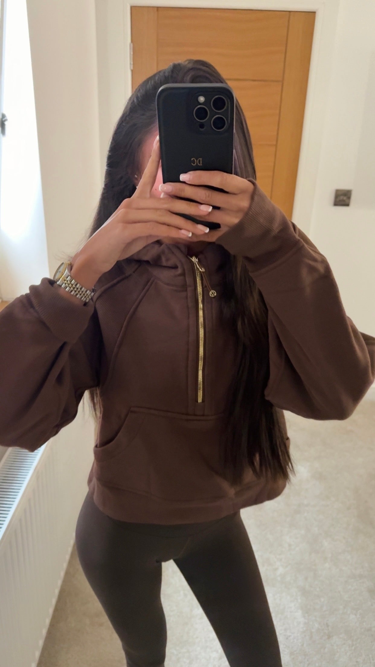 Brown Half Zip Hooded Jumper