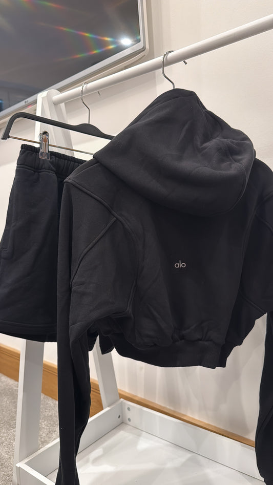 Black Cotton Zipper & Over Sized Shorts Set