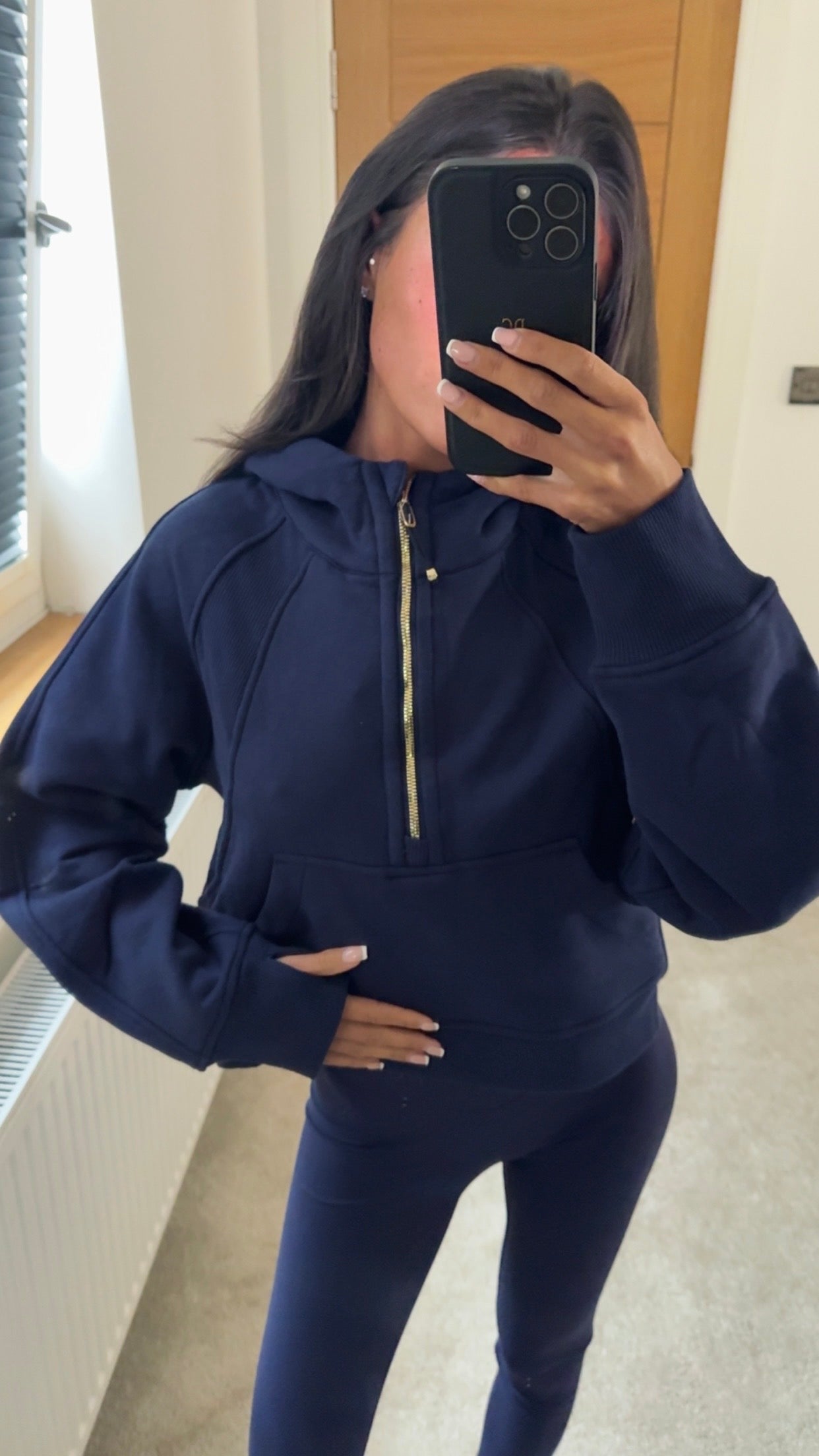 Navy Blue Half Zip Hooded Jumper