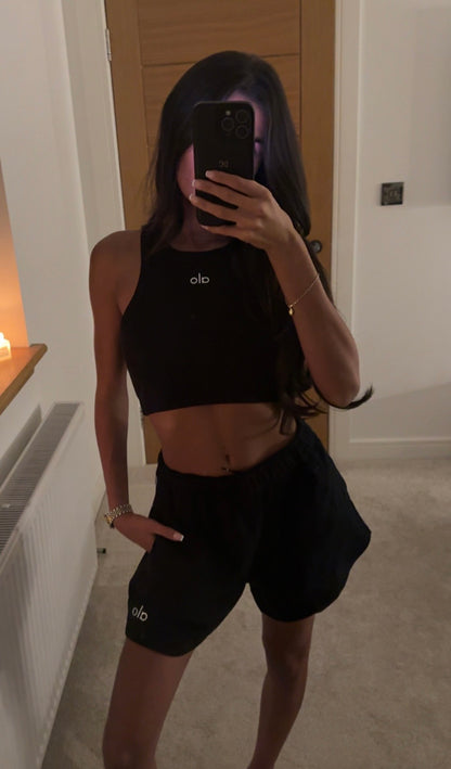 Black Cotton Zipper & Over Sized Shorts Set