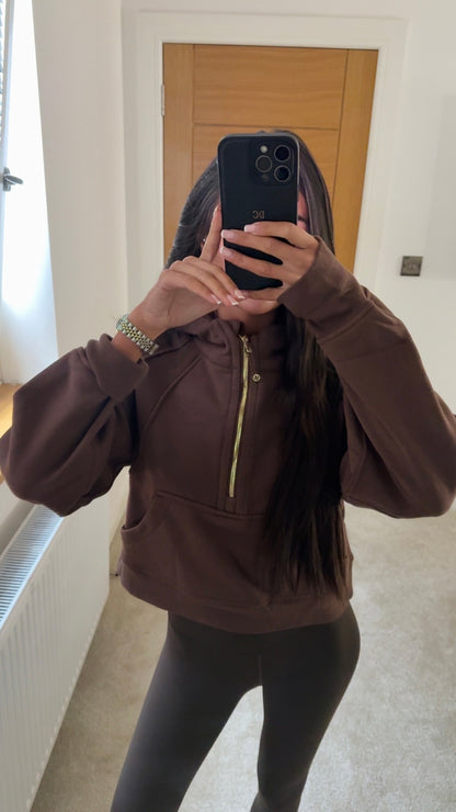 Brown Half Zip Hooded Jumper